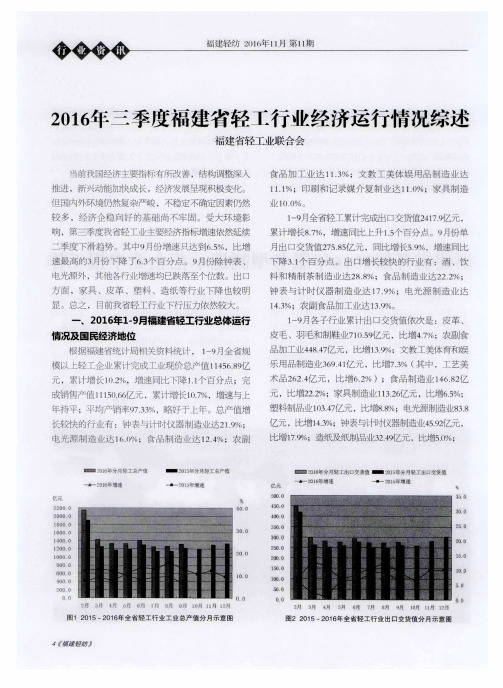 2016年三季度福建省轻工行业经济运行情况综述