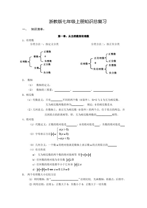 七年级上册数学知识总复习