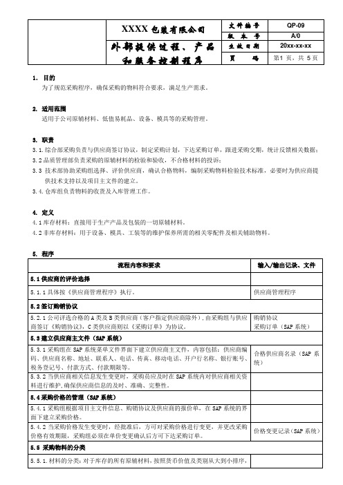 外部提供过程、产品和服务控制程序