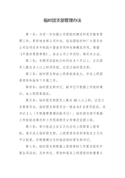 XX股份有限公司临时团支部管理办法