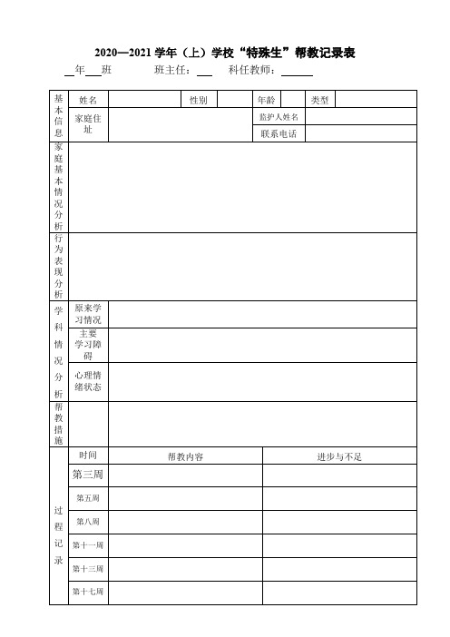 2020—2021学年(上)学校“特殊生”帮教记录表