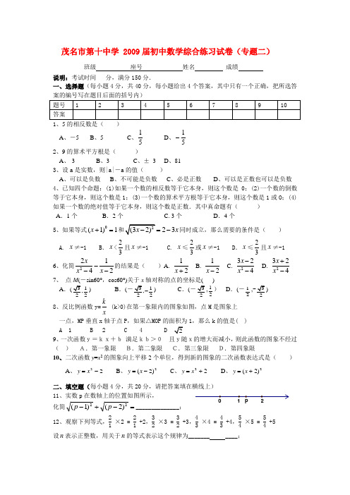 广东省茂名市第十中学 初中数学综合练习试卷(专题二)