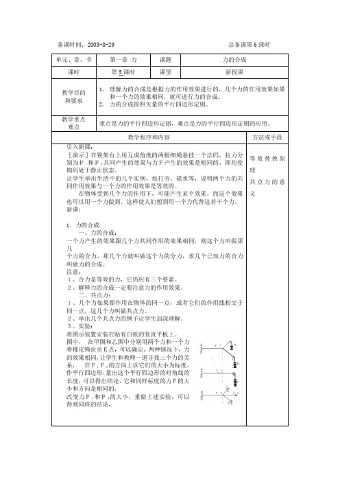 高一物理最新教案-(6)第五节力的合成 精品