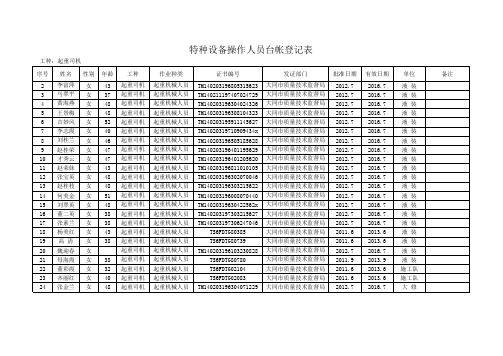 2013年特种设备操作及作业人员总台账登记表