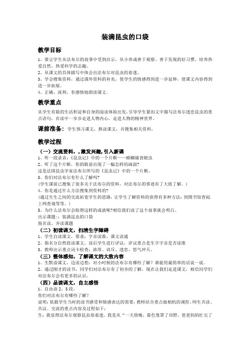 北师大版第六册《装满昆虫的口袋》版教案