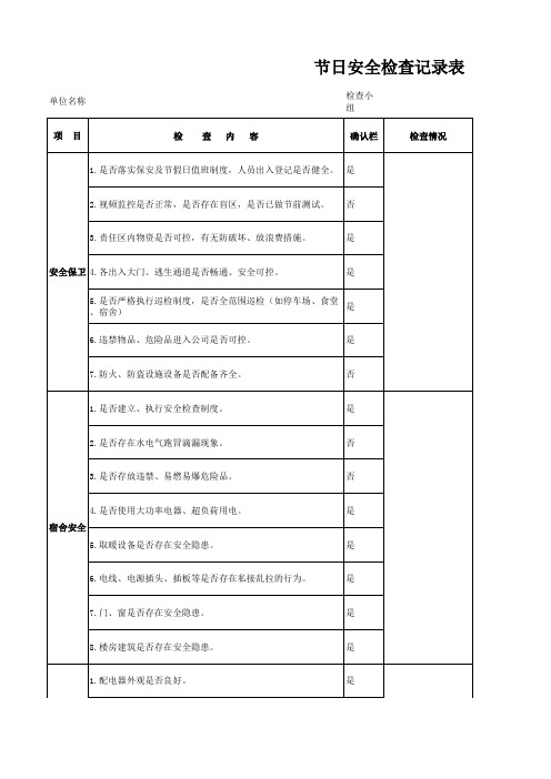 节假日安全检查记录表