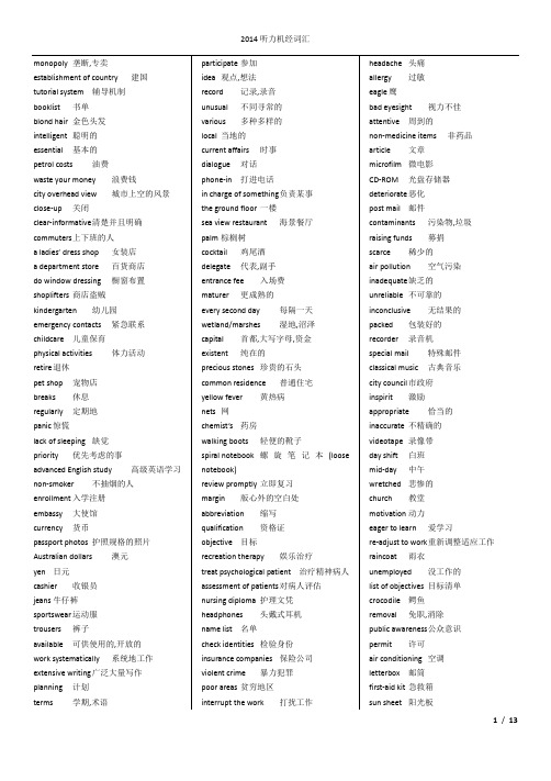 2014_雅思听力机经单词汇总
