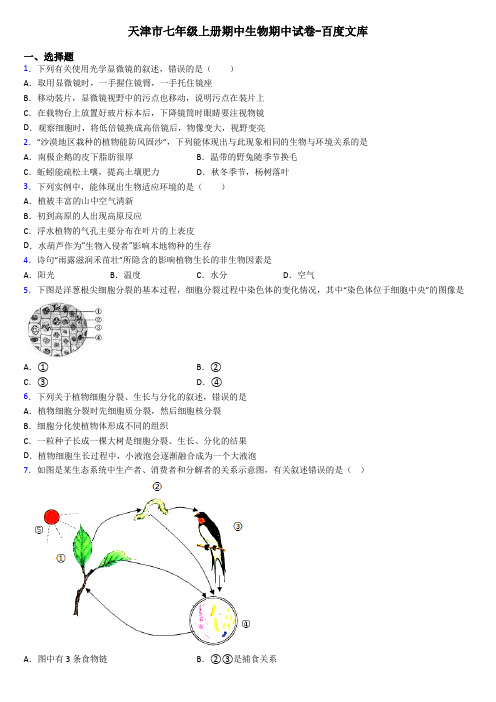 天津市七年级上册期中生物期中试卷-百度文库