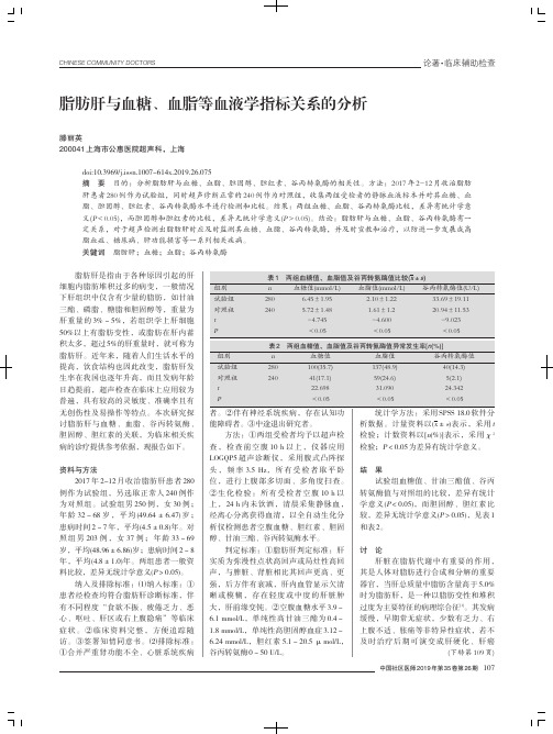 脂肪肝与血糖、血脂等血液学指标关系的分析