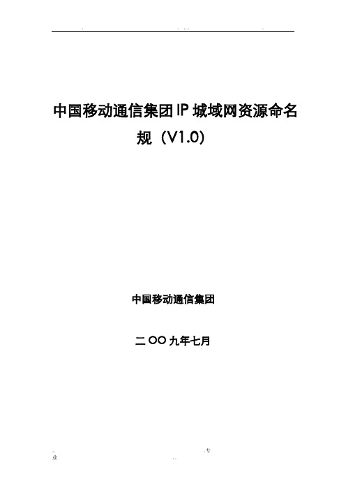 中国移动通信集团广东有限公司IP城域网资源命名规范(V1.0)