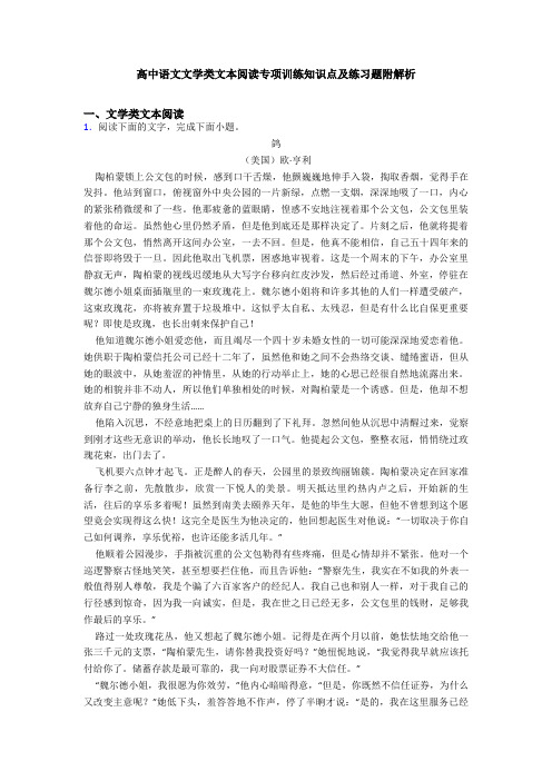 高中语文文学类文本阅读专项训练知识点及练习题附解析