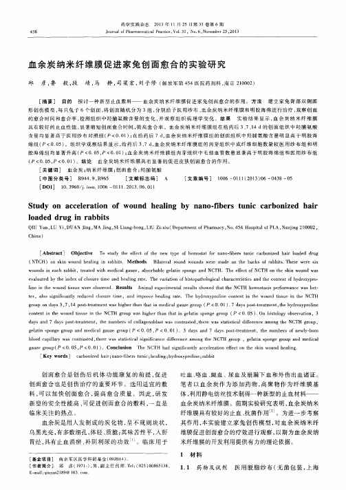 血余炭纳米纤维膜促进家兔创面愈合的实验研究