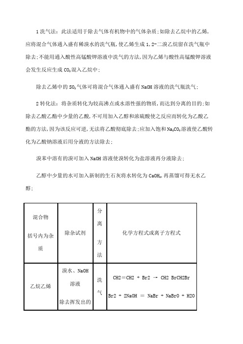 高中化学除杂方法