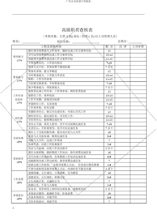 广告公司各部门考核表