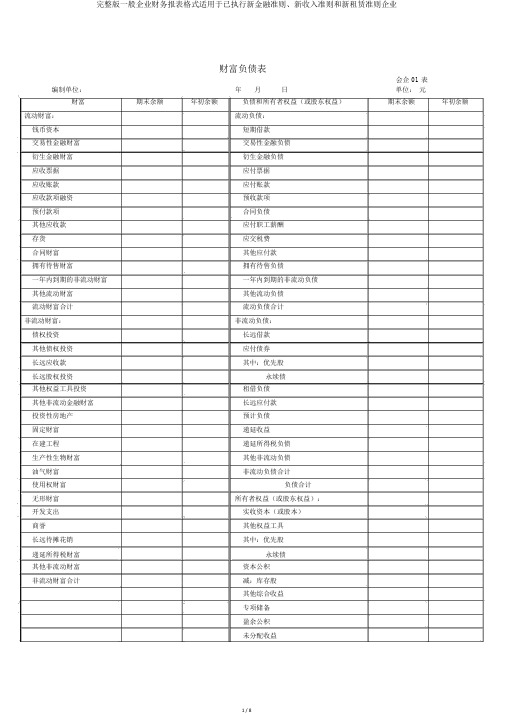 完整版一般企业财务报表格式适用于已执行新金融准则、新收入准则和新租赁准则企业