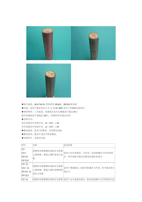 ◆执行标准GB12706-91等效采用IEC502,IEC332-3标准