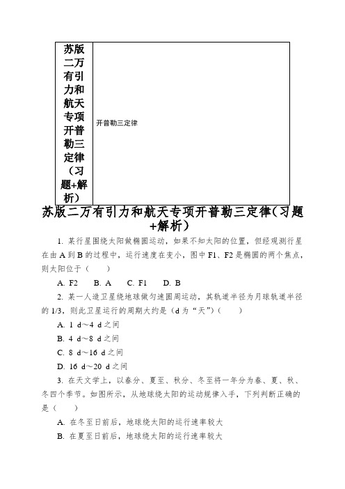 苏版二万有引力和航天专项开普勒三定律(习题+解析)