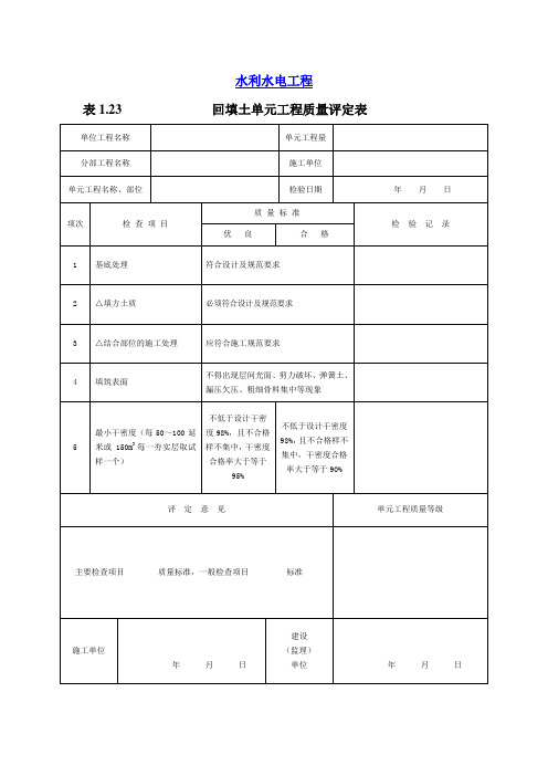 回填土单元工程质量评定表