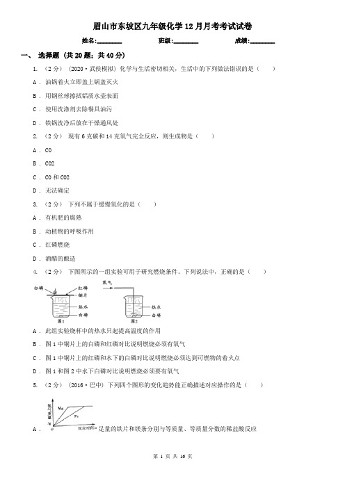 眉山市东坡区九年级化学12月月考考试试卷