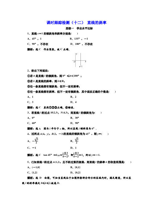 苏教版高中数学必修二课时跟踪检测(十二) 直线的斜率