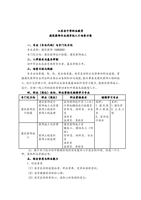 中等职业教育建筑装饰专业指导性人才培养方案.docx