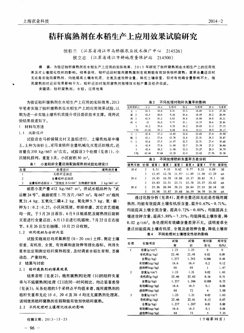 秸秆腐熟剂在水稻生产上应用效果试验研究