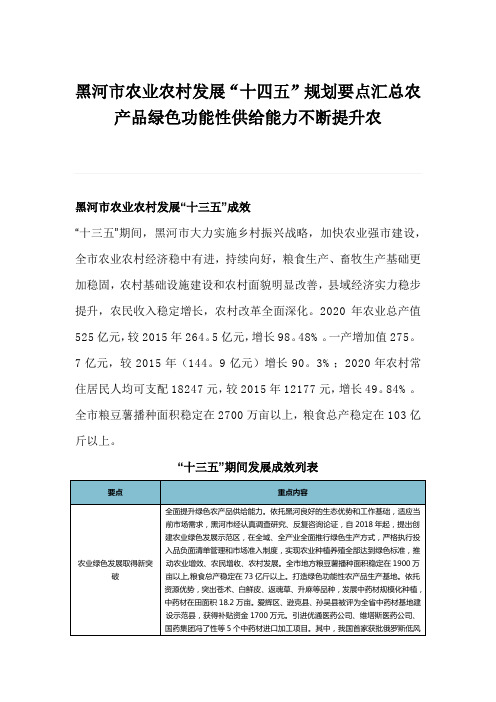 黑河市农业农村发展“十四五”规划要点汇总农产品绿色功能性供给能力不断提升农