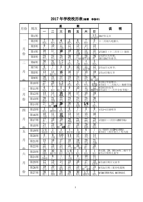 2017年年历表(南漕 李保中提供共享)