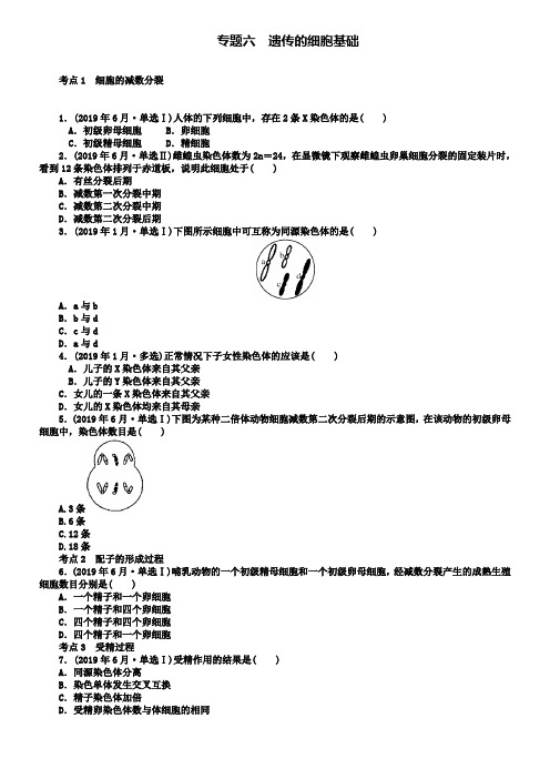 2019年高考生物模拟及真题汇编专题六遗传的细胞基础