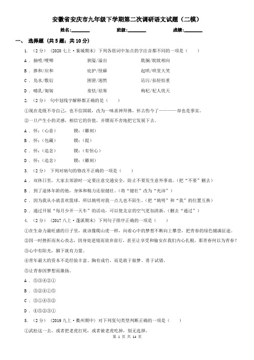 安徽省安庆市九年级下学期第二次调研语文试题(二模)