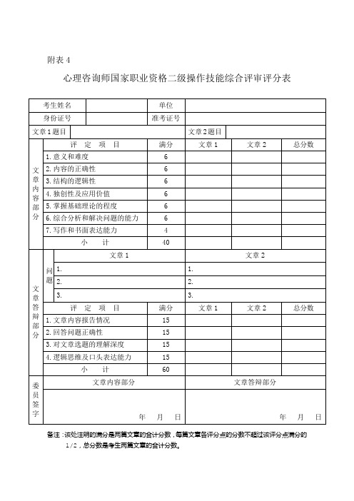 二级心理咨询师心理评分表3份