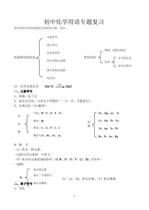 初中化学用语专题复习