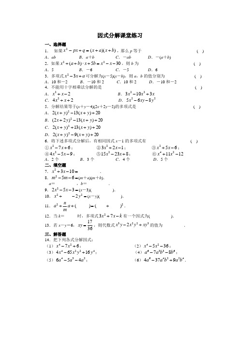 因式分解提高培优练习