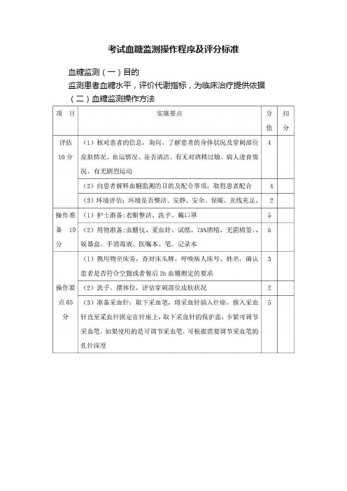 考试血糖监测操作程序及评分标准