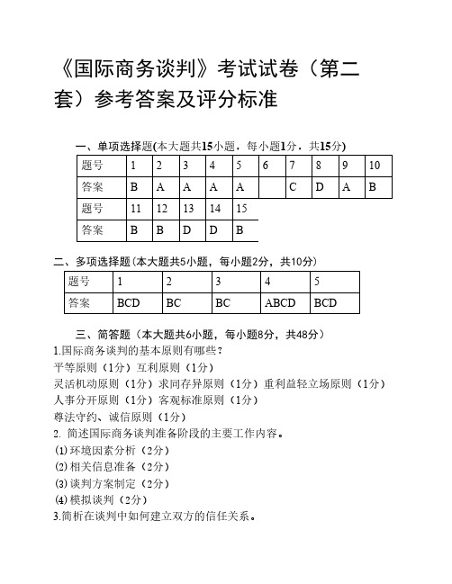 国际商务谈判试题2答案