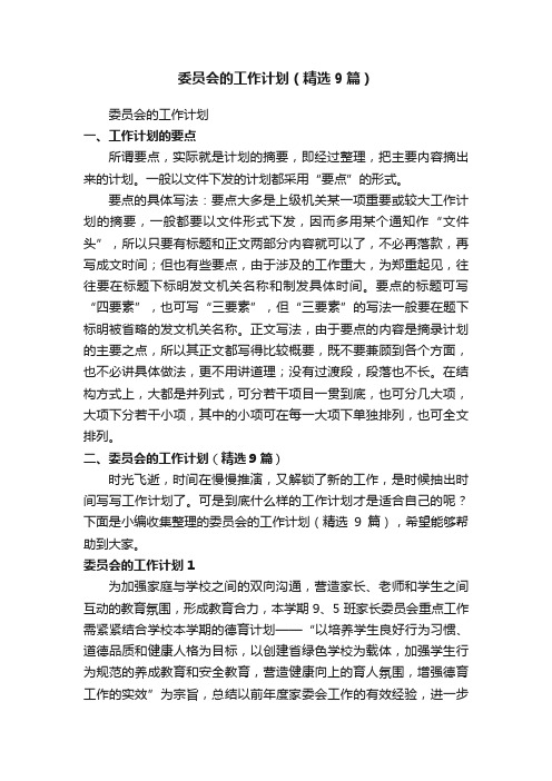 委员会的工作计划（精选9篇）