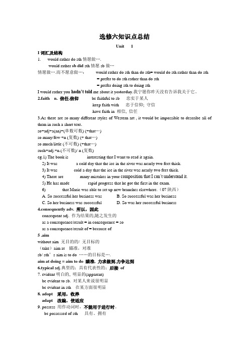 人教版高中英语选修六知识点总结资料