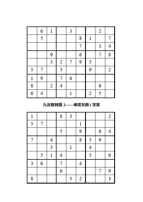 九宫格智力数独200题(题+答案)