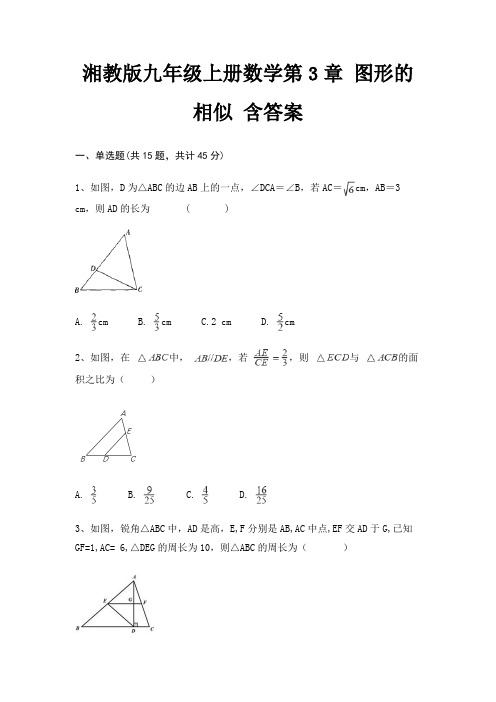 湘教版九年级上册数学第3章 图形的相似 含答案