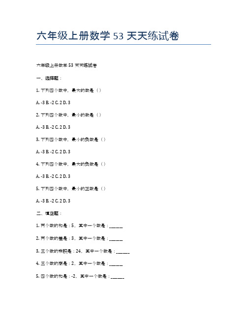 六年级上册数学53天天练试卷