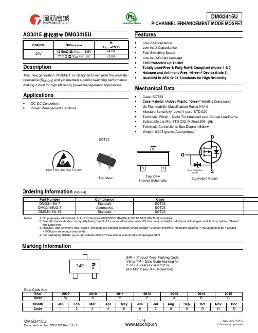 AO3415替代型号DMG3415U