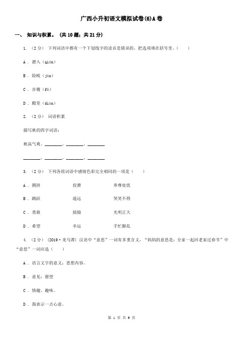 广西小升初语文模拟试卷(6)A卷