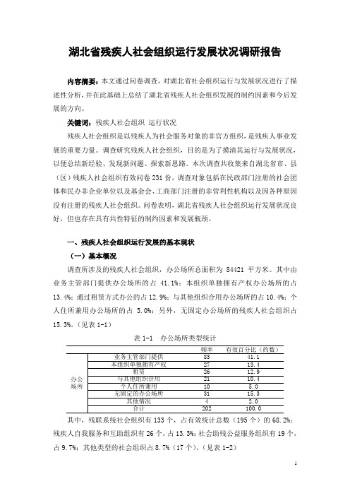 湖北省残疾人社会组织运行发展状况调研报告