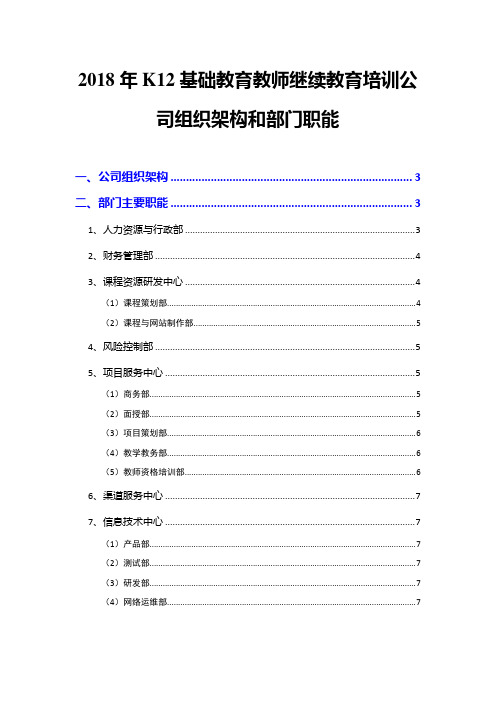 2018年K12基础教育教师继续教育培训公司组织架构和部门职能