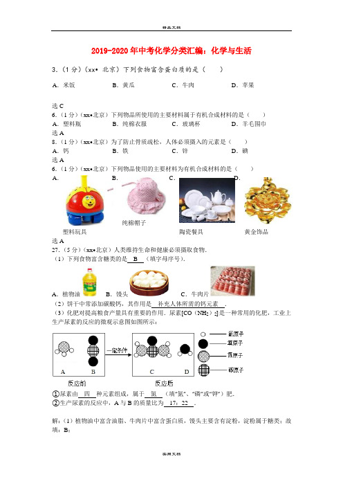 中考化学分类汇编：化学与生活