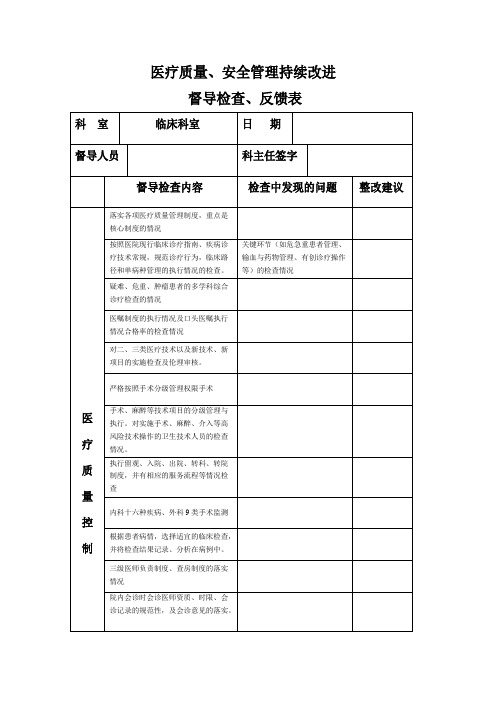 医务科督导检查表