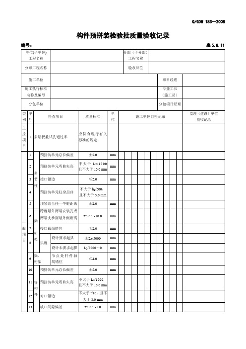 5.8.11 构件预拼装检验批质量验收记录