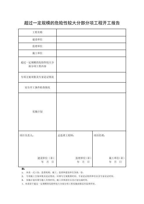 超过一定规模的危险性较大分部分项工程开工报告