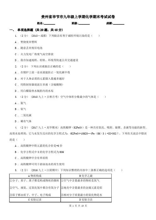 贵州省毕节市九年级上学期化学期末考试试卷