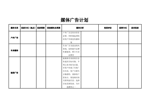 媒体投放计划表